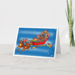 Christmas Reindeers Sleigh Kids Greeting Card