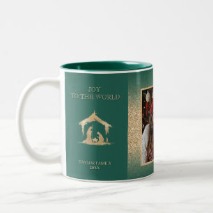 Christmas Religious Nativity Scene Family Photo  Two-Tone Coffee Mug