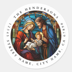 Christmas Religious Nativity Scene Round Stickers