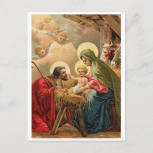 Christmas, religious, vintage holiday greeting postcard