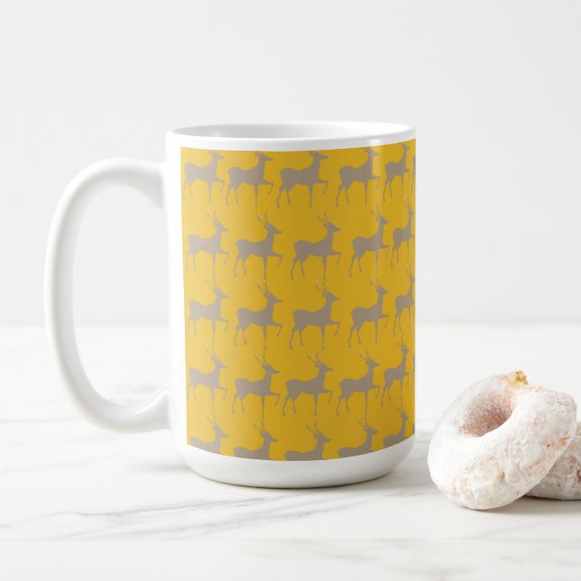 Christmas Rennes Mug Yellow Mustard Background – C (With Donut)