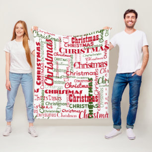 Christmas Repeating Name Pattern Red Green White Fleece Blanket