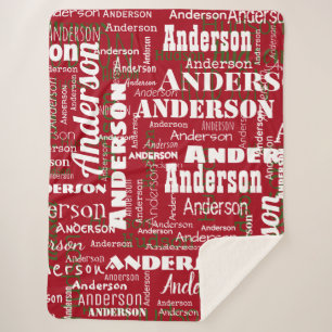 Christmas Repeating Name Red White Green Sherpa Blanket