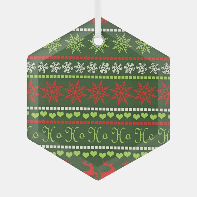 Christmas Repeating Pattern Glass Ornament (Front)