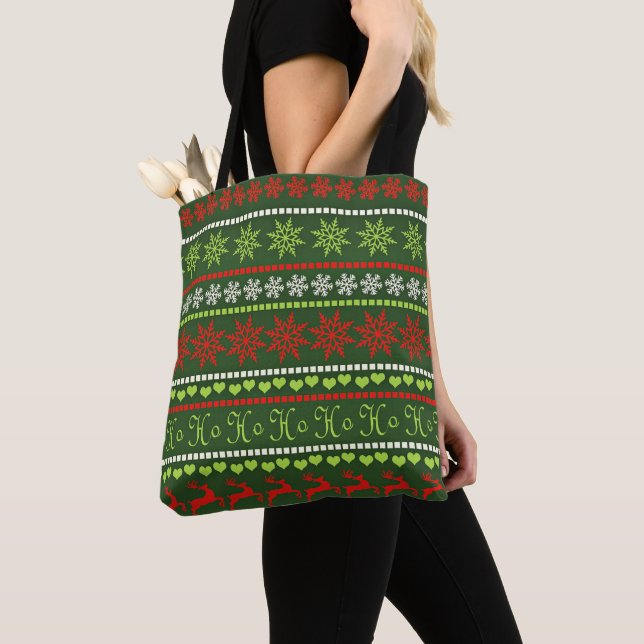 Christmas Repeating Pattern Tote Bag (Close Up)