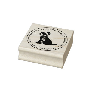 Christmas Retriever Custom Round Return Address Rubber Stamp