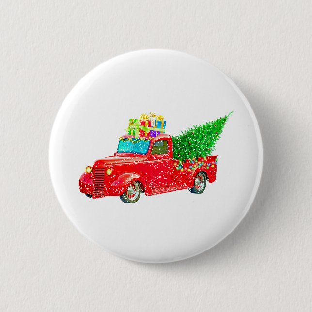 Christmas Retro Car Holiday 2 Inch Round Button (Front)