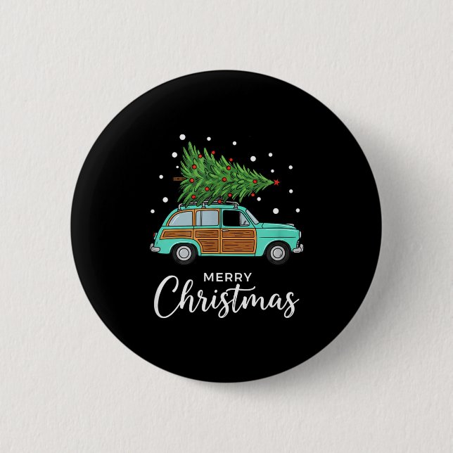 Christmas Retro Car With Christmas Tree - Merry Me 2 Inch Round Button (Front)