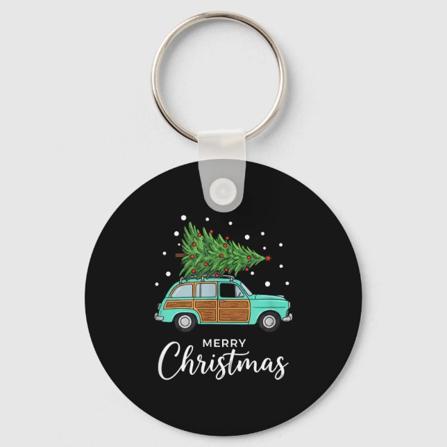 Christmas Retro Car With Christmas Tree - Merry Me Keychain (Front)