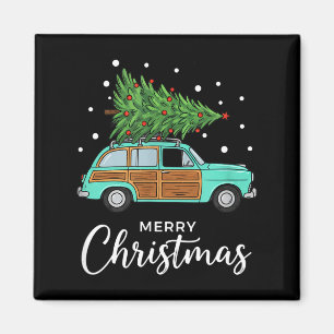 Christmas Retro Car With Christmas Tree - Merry Me Magnet