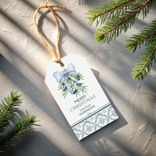 Christmas retro dusty blue bow grand millennial gift tags