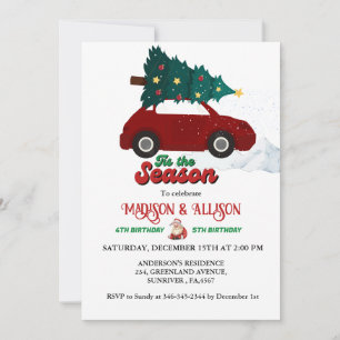 Christmas Retro Groovy twins birthday party Invitation
