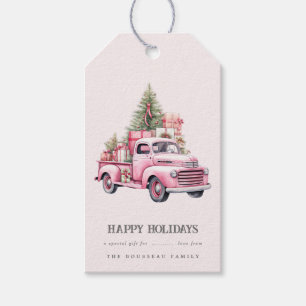 Christmas Retro Pink Truck Holiday Gift Tag