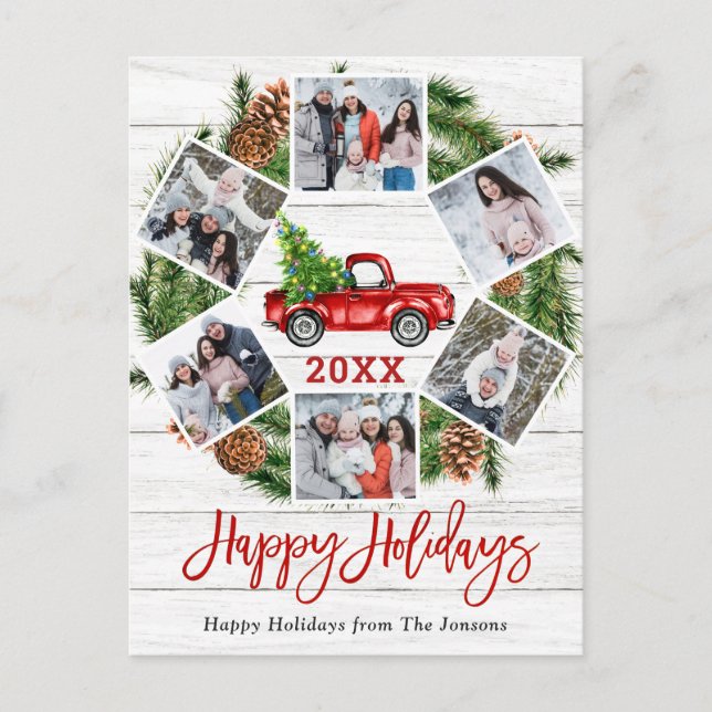 Christmas Retro Red Farm Truck Holiday 6 Photo Postcard (Front)