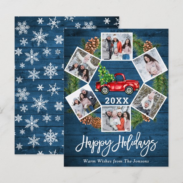 Christmas Retro Red Farm Truck Holiday Photo Card (Front/Back)