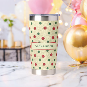 Christmas Retro Red Green Dots Pattern Insulated Tumbler