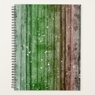 Christmas Retro Red Green Rustic Wood Texture  Planner