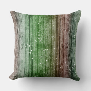 Christmas Retro Red Green Rustic Wood Texture Throw Pillow