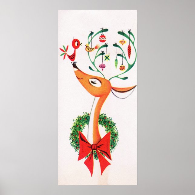 Christmas retro reindeer Holiday Vintage poster (Front)