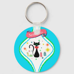 Christmas Retro Siamese Cat Personalize Name Keychain