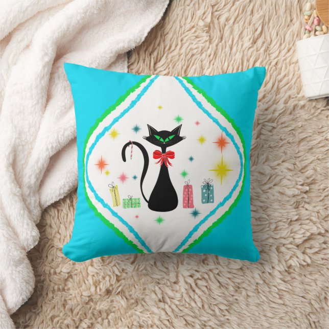 Christmas Retro Siamese Cat Throw Pillow (Blanket)