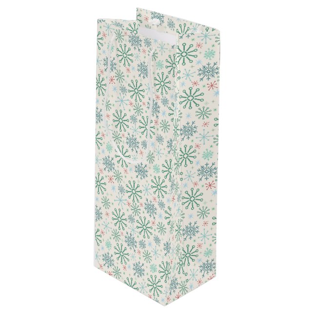 Christmas Retro Snowflakes Pattern Cream or Custom Wine Gift Bag (Front Angled)