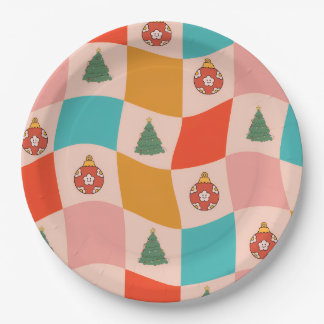 Christmas Retro Squares  Paper Plate