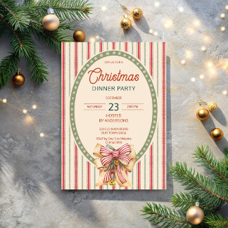 Christmas retro stripes grandmilenial dinner party invitation