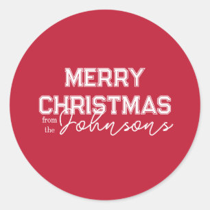 Christmas Retro Typography Red Classic Round Sticker