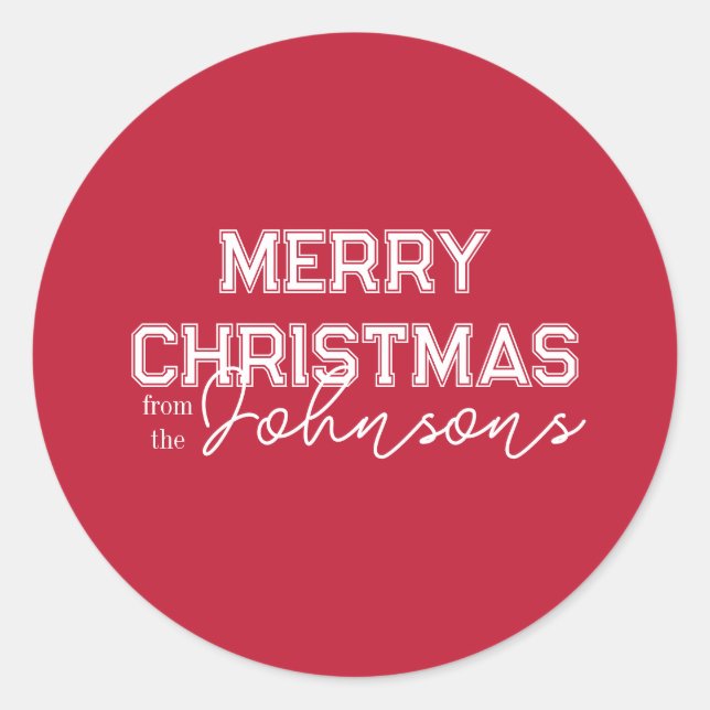 Christmas Retro Typography Red Classic Round Sticker (Front)