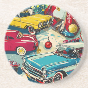 Christmas Retro Vintage Cars Coaster