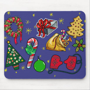 Christmas Retro Vintage Colorful Holiday Art Mouse Pad