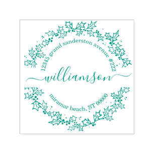 Christmas Return Address Elegant Script Holly Self-inking Stamp