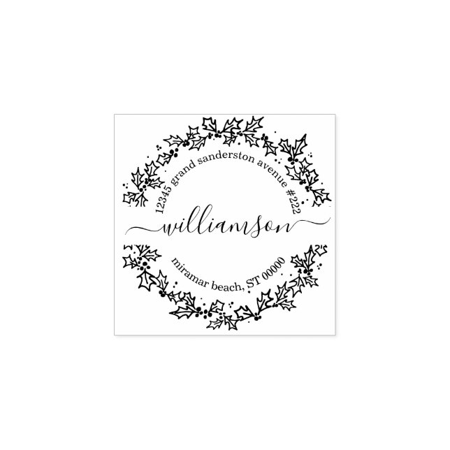Christmas Return Address Holly Wreath Rubber Stamp (Imprint)