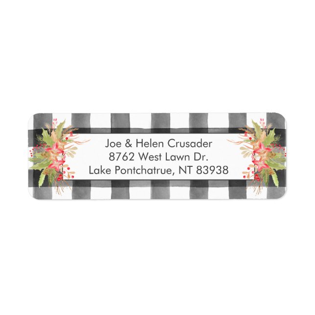 Christmas Return Address Label with Buffalo Plaid (Front)