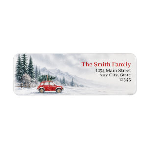 Christmas Return Address Labels Snowy Red Car