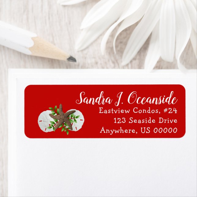 Christmas Return Address Red Sand Dollars (Insitu)
