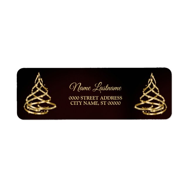 Christmas Return Address Shiny Golden Ribbon Tree (Front)