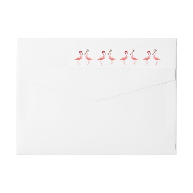 Christmas return label funny flamingos couple (Back)