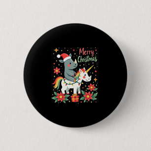 Christmas Rhino Merry Christmas Unicorn Rhino T-Sh 2 Inch Round Button