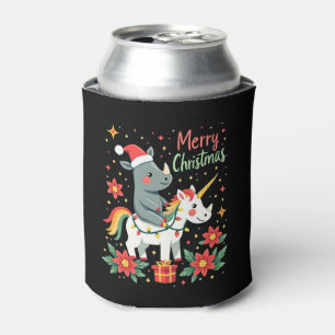 Christmas Rhino Merry Christmas Unicorn Rhino T-Sh Can Cooler
