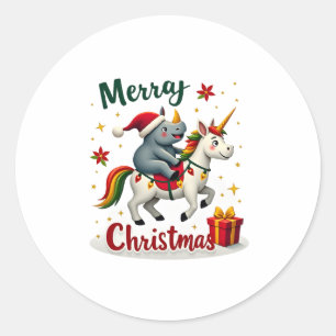 Christmas Rhino Merry Christmas Unicorn Rhino T-Sh Classic Round Sticker