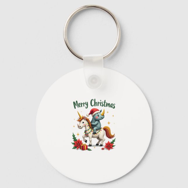 Christmas Rhino Merry Christmas Unicorn Rhino T-Sh Keychain (Front)