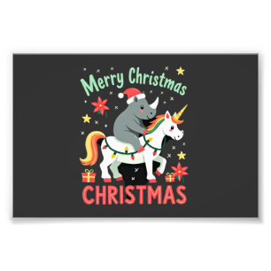 Christmas Rhino Merry Christmas Unicorn Rhino T-Sh Photo Print
