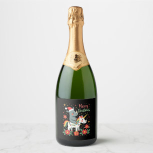 Christmas Rhino Merry Christmas Unicorn Rhino T-Sh Sparkling Wine Label