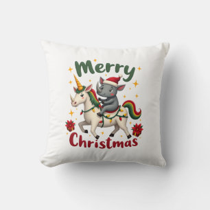 Christmas Rhino Merry Christmas Unicorn Rhino T-Sh Throw Pillow