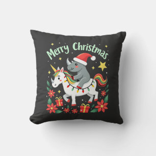 Christmas Rhino Merry Christmas Unicorn Rhino T-Sh Throw Pillow