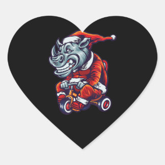 Christmas Rhino Santa Wearing Hat Merry Xmas Heart Sticker