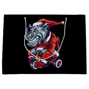 Christmas Rhino Santa Wearing Hat Merry Xmas Large Gift Bag