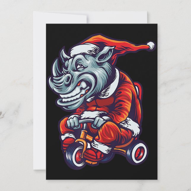 Christmas Rhino Santa Wearing Hat Merry Xmas Thank You Card (Front)